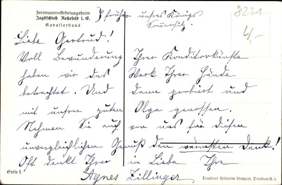 Artist PC Vogel, Max, Rehefeld Altenberg Erzg., Masonic convalescent home Jagdschloss, Kavalierhaus