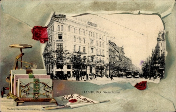 Embossed Passepartout PC Hamburg Mitte St. Georg, Steindamm, Hotel, Letters, Letter Scales, Letter Opener