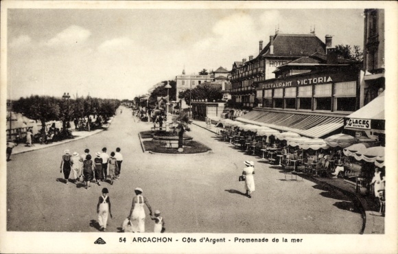 Ak Arcachon Gironde, Promenade de la mer, Restaurant Victoria, Côte d'Argent, Glaces