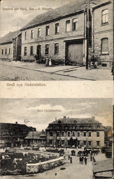 Ak Hedersleben in het Harzgebergte, Gasthof zur Post, G. Knauth, Groeten van Views