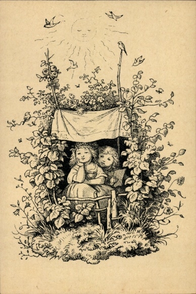 Künstler Ak Richter, Ludwig, Klaus Groth, Rosengarten, Kinder