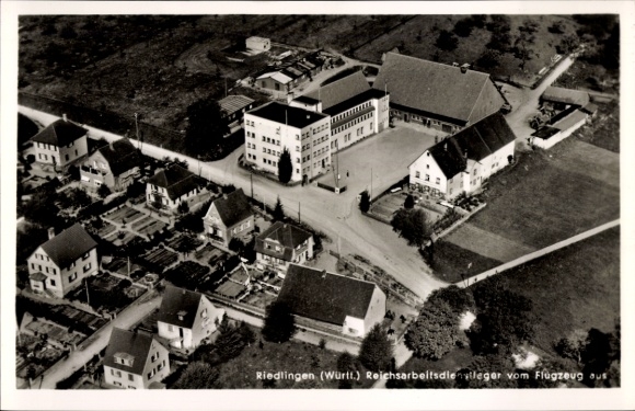 Postcard Riedlingen an der Donau Württemberg, aerial photograph of buildings and streets, Reich Labor Service