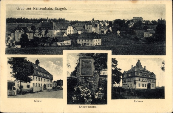 PC Reitzenhain Marienberg in the Ore Mountains, general view, school, town hall, war memorial