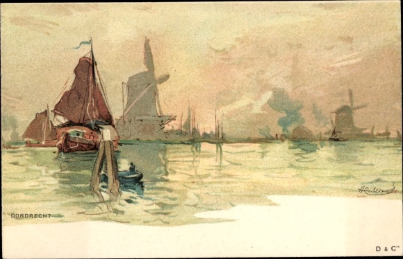 Artist PC Cassiers, H., Dordrecht South Holland Netherlands, windmills, water