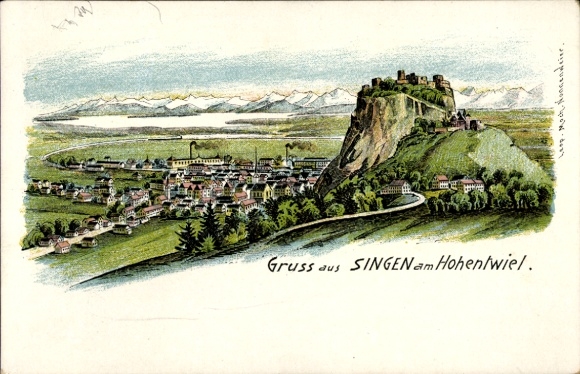 Litho Singen Hohentwiel Baden Württemberg, Gesamtansicht