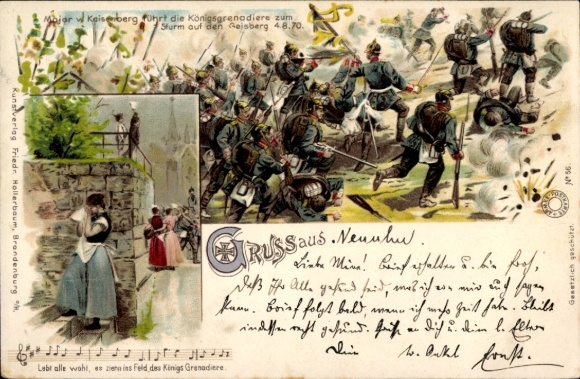 Song Chromo-Litho Battlefield, Major von Kaisenberg leads the King's Grenadiers, Weeping Woman
