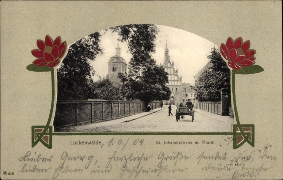Passepartout Postcard Luckenwalde in Brandenburg, St. John's Church with tower