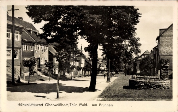 Postcard Oberweißbach in the Weißbachtal Thuringia, high altitude health resort, Thuringian Forest, Am Brunnen, old archi
