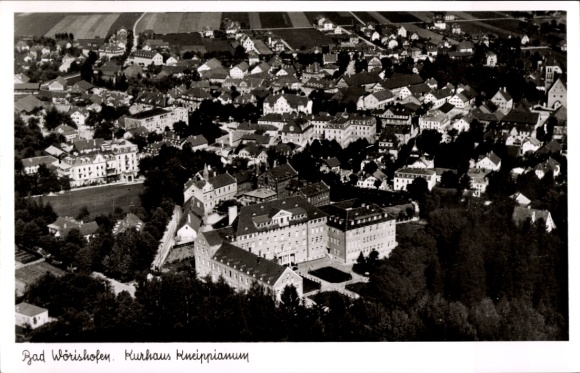 Postcard Bad Wörishofen in Unterallgäu, Kurhaus Kneippianum, aerial photograph