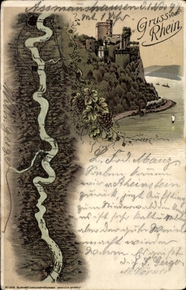 Chromo-Litho Trechtingshausen am Rhein, Rheinstein Castle