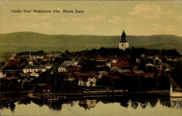 KP Hedemora Szwecja, widok na Norra Åsen, pejzaż miejski, woda, krajobraz