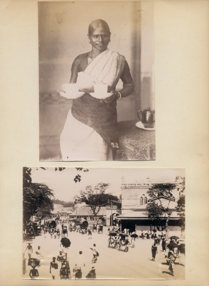 Photo Colombo Ceylon Sri Lanka, Local Woman with Tea, Street Outing, Rickshaw Driver
