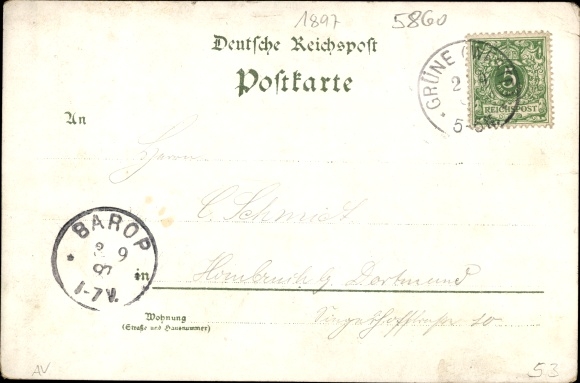 Chromo-Litho Green Iserlohn in the Märkisches Kreis, Dechen cave, royal hall, dwarfs, organ grotto, train station