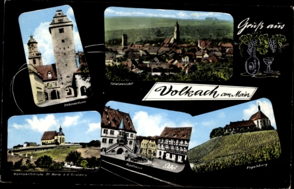 PC Volkach am Main, Lower Franconia, city view, town hall, pilgrimage church, vineyards...