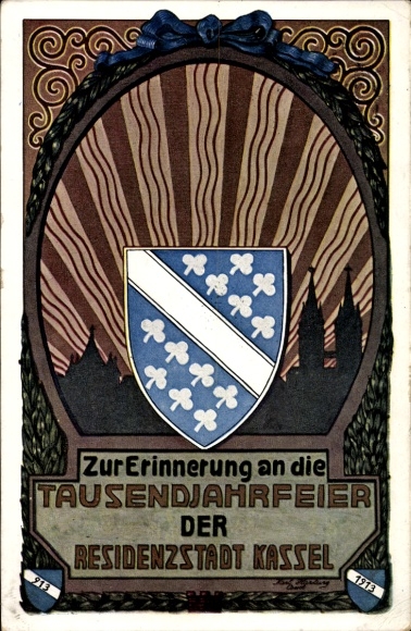 Coat of arms Postcard Kassel in Hesse, millennium celebration 1913