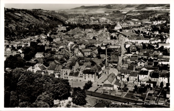 Postcard Merzig an der Saar, aerial photograph