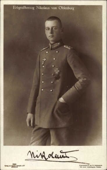 Postcard Hereditary Grand Duke Nicholas of Oldenburg, portrait, uniform, Iron Cross