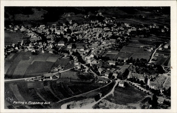 Postcard Peiting in Upper Bavaria, aerial photograph