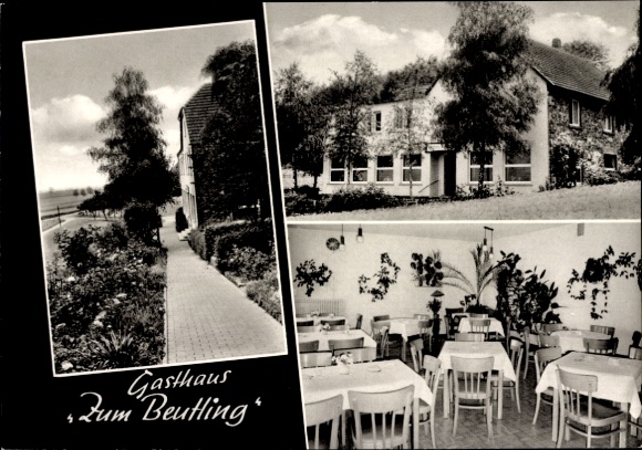Ak Wellingholzhausen Melle in Niedersachsen, Gasthaus Zum Beutling, Außenansicht, Innenraum mit T