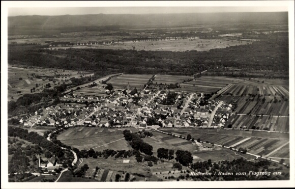Postcard Rußheim Dettenheim in Baden, aerial photograph