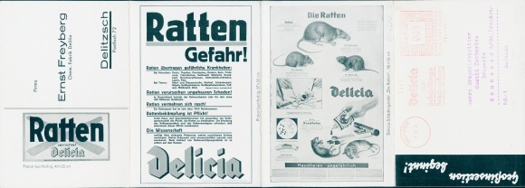 Klapp Ak Reklame, Delicia tötet Ratten, Ernst Freyberg, Delitzsch
