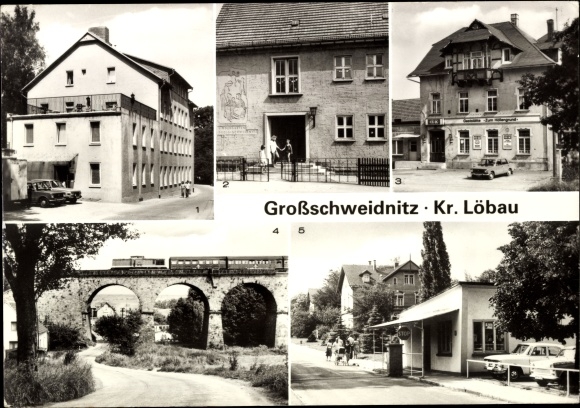 Postcard Großschweidnitz, Ferienheim Maschinenfabrik Heidenau, Kindergarten, Viaduct, Zum Höllengrund