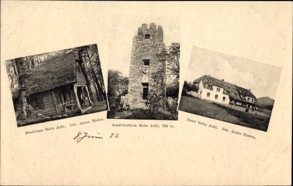 Postcard Adenau in the Ahrweiler district of Rhineland-Palatinate, Hotel Hohe Acht, owned by Anton Thelen, observation tower