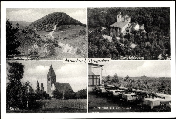 Postcard Hamburg Harburg Hausbruch, Falkenberg, Heideburg, church, view from the Sennhütte
