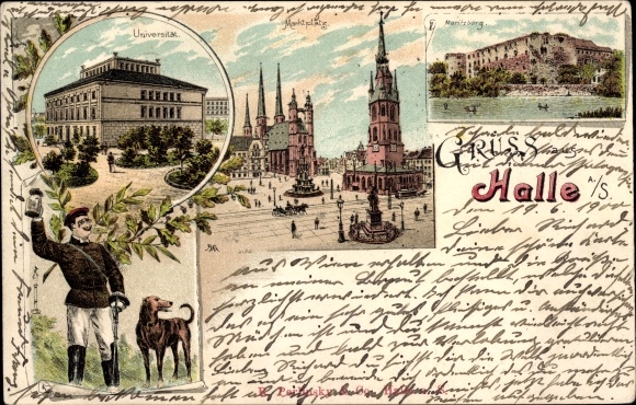 Studentika Litho Halle an der Saale, Universität, Marktplatz, Moritzburg