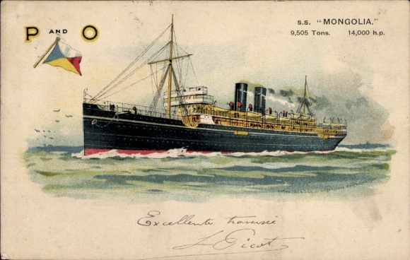 Litho-stoomboot SS Mongolia, Pacific Mail Steamship Company