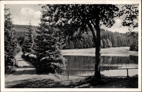 Postcard Erlbach in Vogtland, Hinterer Floßteich in the Landesgemeindetal