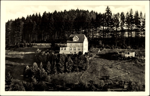 Postcard Tanne Oberharz am Brocken, Café and Pension Sanssouci, forest