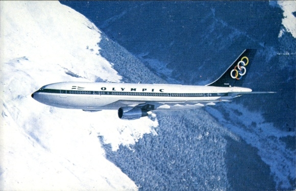 Postcard Greek passenger aircraft, Airbus A300, Olympic Airways