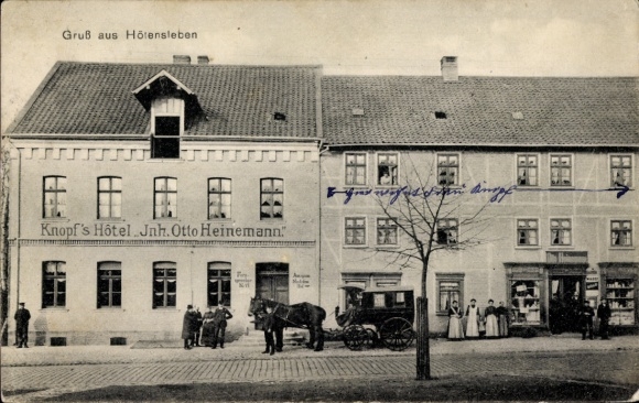 Postcard Hötensleben Börde district, Knopfs Hotel, carriage