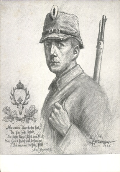 Artist Postcard Where brave hunters are helpers, hunters in uniform, hunter's song