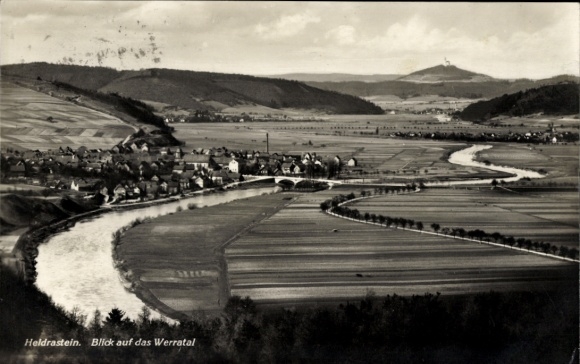 KP Wanfried an der Werra Hesse, Heldrastein, widok na dolinę Werra, rzekę, krajobraz, wioski