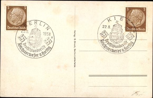 Postcard Führer and Chancellor Adolf Hitler, Miklos von Horthy, state meeting