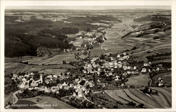 Postcard Abtsgmünd Ostalbkreis, aerial photograph, landscape, aircraft photograph