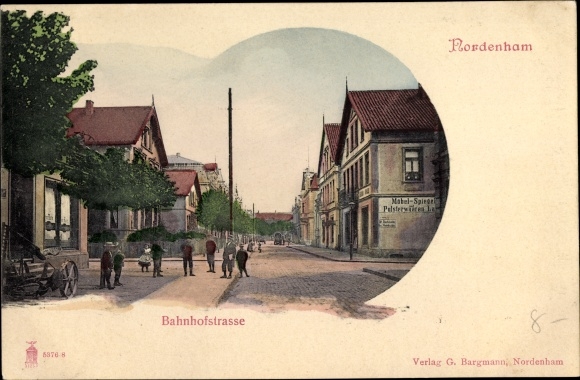 Postcard Nordenham in Oldenburg Lower Saxony, upholstery shop, Bahnhofstrasse