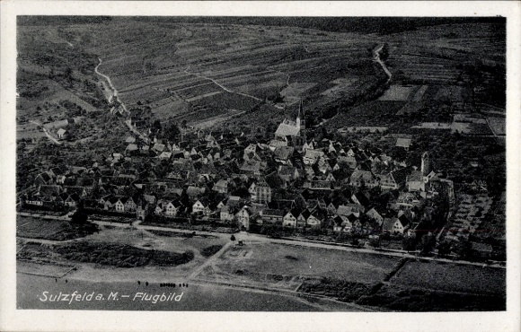 Postcard Sulzfeld am Main in the district of Kitzingen, aerial photograph