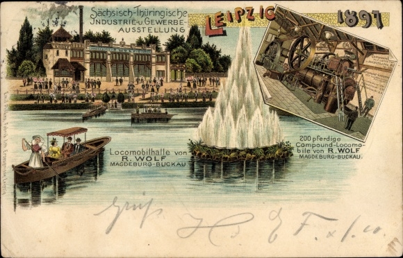 lito Leipzig, Saksonia. Wystawa przemysłowo-handlowa Turyngii 1897, Lokomobilhalle R. Wolf