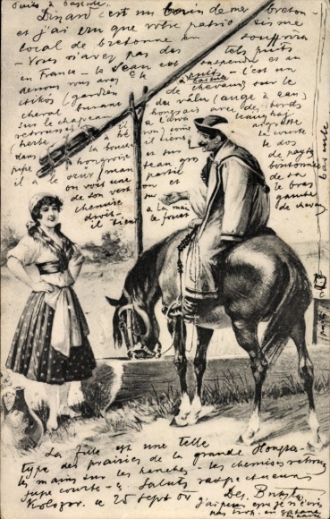 Ak Ungarischer Reiter mit Pferd an Tränke