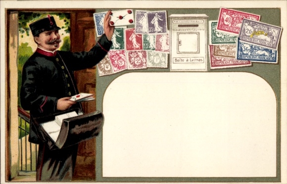 Embossed stamps Postcard Postman, French stamps