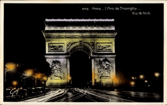Ak Paris, L'Arc de Triomphe, Vue de Nuit, Nachtansicht, Triumphbogen