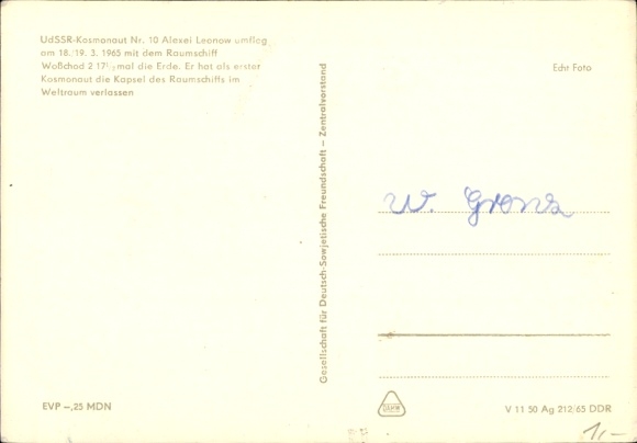 Postcard Cosmonaut Alexei Archipowitsch Leonow, Алексей Архипович Леонов, portrait