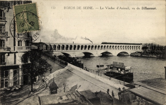 Postcard Billancourt Hauts de Seine, banks of the Seine, viaduct