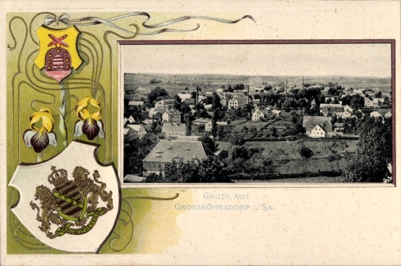 Embossed coat of arms passepartout PC Großröhrsdorf in Saxony, general view