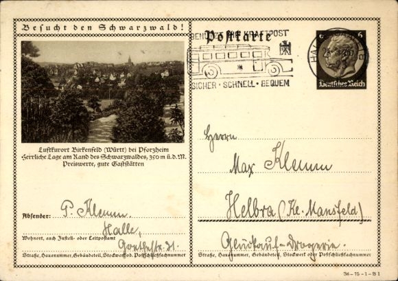 Postal stationery PC Birkenfeld in the Black Forest Württemberg, general view, Visit the Black Forest