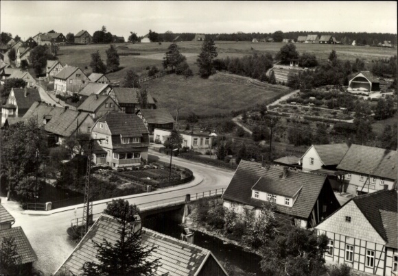 Postcard Tanne Oberharz am Brocken, view of landscape with houses and hills, real photo