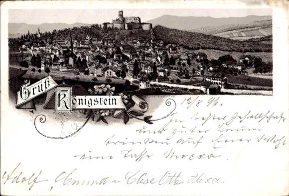Chromo-Litho Königstein im Taunus, panorama of the city